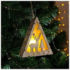 Фигура деревянная "Олень и елка", 13х11х3 см, бат (в компл.), 1 LED, Т/белый Luazon Lighting