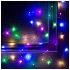 Гирлянда "Мишура" 5 м роса, IP20, серебристая нить, 100 LED, свечение мульти, фиксинг, 12 В Luazon Lighting
