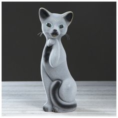 Копилка "Кошка Алиса", покрытие флок, серая, 33 см Керамика ручной работы