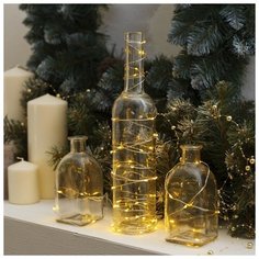 Гирлянда "Нить" 5 м роса, IP20, серебристая нить, 50 LED, свечение жёлтое, фиксинг, 2 х CR2032 Luazon Lighting