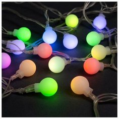 Гирлянда "Нить" 5 м с насадками "Шарики белые", IP20, прозрачная нить, 20 LED, свечение RG/RB, мигание, 220 В Luazon Lighting