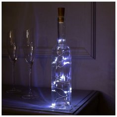 Гирлянда "Нить" 1 м роса с пробкой, IP20, серебристая нить, 10 LED, свечение белое, фиксинг, 3 х LR44 Luazon Lighting