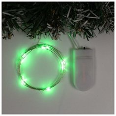 Гирлянда "Нить" 1 м роса, IP20, серебристая нить, 10 LED, свечение зелёное, фиксинг, 2 х CR2032 Luazon Lighting