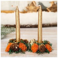 Подсвечники со свечами "Шишки с розочками" (набор 2 шт.) Зимнее волшебство