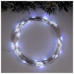 Гирлянда "Нить" 5 м роса, IP65, серебристая нить, 50 LED, свечение белое, 8 режимов, 3 х AA Luazon Lighting