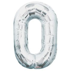 Шар фольгированный 34" цифра "0" серебро Conver
