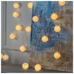 Гирлянда "Нить" 5 м с насадками "Клубки белоснежные", IP20, прозрачная нить, 20 LED, свечение тёплое белое, фиксинг, 220 В Luazon Lighting