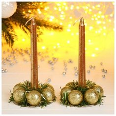 Подсвечники со свечами "Шарики" (набор 2 шт.) микс Зимнее волшебство