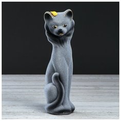 Копилка "Кошка Фея", покрытие флок, серая, 26 см Керамика ручной работы