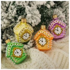 Ёлочное украшение "Домик с часами" 7,5 см, микс Elita