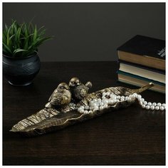 Подставка под мелочи "Лист с птичками" золото 41х11х9см Хорошие сувениры