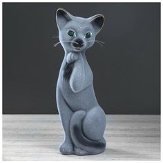 Копилка "Кошка Алиса", флок, серо-чёрная, 30 см Керамика ручной работы