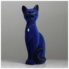 Копилка "Кот Кузя", синий цвет, флок, 28 см Керамика ручной работы