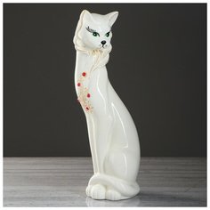 Копилка "Кошка Сиамская", глазурь, белая, 43 см Керамика ручной работы
