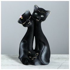 Копилка "Кот Семья", покрытие флок, чёрная, 27 см, микс Керамика ручной работы