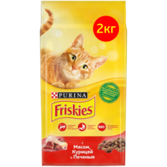 Сухой корм для кошек Friskies с мясом, с курицей, с печенью 2 шт. х 2 кг