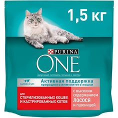 Сухой корм для стерилизованных кошек Purina ONE с лососем, с пшеницей 2 шт. х 1.5 кг