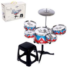 Барабанная установка "Рок", 5 барабанов, тарелка, палочки, стульчик 5246445 Сима ленд