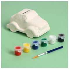 Роспись по гипсу, копилка многоразовая "Машинка", краски 6 цв по 2 мл, кисть 4979546 Школа талантов