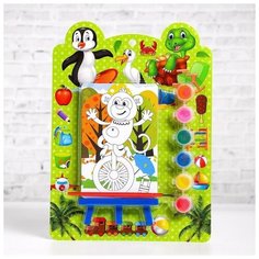 Раскраска на подставке "Обезьянка", краска 6 цветов, кисть 5278224 Сима ленд