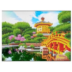 Рыжий кот. Алмаз. мозаика ACH032 30х40 см, с подр. с част. заполн. (23цв.) "Восточный дом у воды"