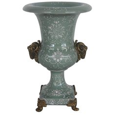 Ваза с овнами из фарфора с бронзой 15x15x22см, Glasar ГЛАСАР