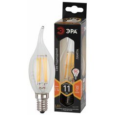 ЭРА F-LED BXS-11W-827-E14 ЭРА (филамент, свеча на ветру, 11Вт, тепл, E14) (10/100/4000) ERA