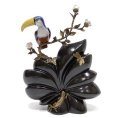 Ваза с птицей Black 27x13x28см под старину из фарфора с бронзой, Glasar ГЛАСАР