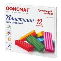Пластилин классический офисмаг, 12 цветов, 240 г, со стеком, 105724