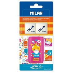 Точилка ручная пластиковая с ластиком Milan Compact Underground (2 отверстия, с контейнером, 2 ластика, разные виды) (BYM10381)