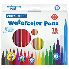 Набор фломастеров 18 цветов Brauberg Premium (линия 1мм, смываемые, вентилируемый колпачок) картон.уп., 6 уп. (1519