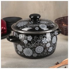 Кастрюля «Серебрянный узор» 3 л, цвет чёрный Сибирские товары