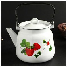 Чайник сферический 3,5 л "Летняя ягода", цвет белый Сибирские товары