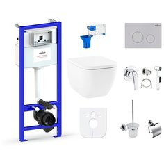 Комплект 10 в 1 Lavinia Boho One 98010115, унитаз, сиденье микролифт, инсталляция, крепление, клавиша смыва, шумоизоляция, диспенсер, смеситель с гигиеническим душем, ершик, держатель туалетной бумаги