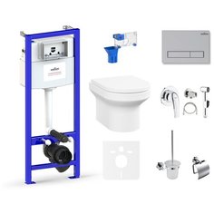 Комплект 10 в 1 Lavinia Boho Grance Hill Rimless 75110770, безободковый унитаз, сиденье микролифт, инсталляция, крепление, клавиша смыва, шумоизоляция, диспенсер, ершик, смеситель с гигиеническим душем, держатель туалетной бумаги