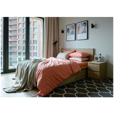 Комплект постельного белья Grazia Textile Peach, 1,5 - спальный, бархатистый сатин, 2 наволочки 50х70, однотонный персиковый