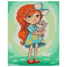 Девочка с котенком Мозаика на подрамнике 20х25 Белоснежка