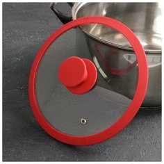 Крышка для сковороды и кастрюли Доляна стеклянная, силиконовый ободок и ручка, d 20 см, красная