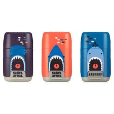 Точилка ручная пластиковая с ластиком Milan Compact "Акулы" (1 отверстие, с контейнером, разные виды) (4706116SRT)