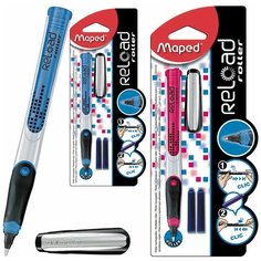 Maped. Ручка-роллер "Reload" синяя, 2 картриджа в комп. (цвет корпуса в ассорт) арт.221210