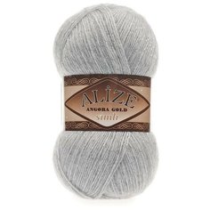Пряжа Alize Angora Gold Simli (Ангора Голд Сим) 21 серый 20% шерсть, 5% металлик, 75% акрил 100г 500м 5шт