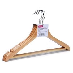 Вешалка-плечики Attache Jas, с выемками, вставками, перекладиной, 3 шт, натуральное дерево