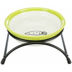 Миска на подставке, керамика/металл, 0.3 л/ф 13 см, белый/зеленый, Trixie (миска для кошек, собак, 60749)