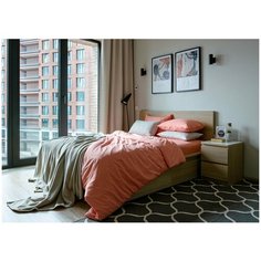 Комплект постельного белья Grazia Textile Peach, Евро, бархатистый сатин, 2 наволочки 70х70, однотонный персиковый