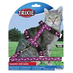 Шлейка с поводком для кошки Черепа и кости, нейлон, Trixie (товары для животных, цвет может отличаться, 41894)