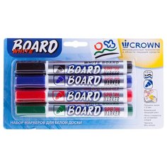 Набор маркеров для белых досок Crown "Multi Board" 4цв., пулевидный, 3мм, блистер