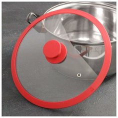 Крышка для сковороды и кастрюли Доляна стеклянная, силиконовый ободок и ручка, d 26 см, красная