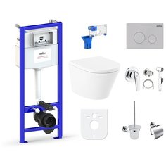 Комплект 10 в 1 Lavinia Boho Biore Compacto Rimless 98010151, безободковый унитаз, сиденье микролифт, инсталляция, крепление, клавиша смыва, шумоизоляция, диспенсер, смеситель с гигиеническим душем, ершик, держатель туалетной бумаги