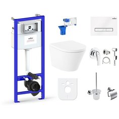 Комплект 10 в 1 Lavinia Boho Biore Compacto Rimless 98010153, безободковый унитаз, сиденье микролифт, инсталляция, крепление, клавиша смыва, шумоизоляция, диспенсер, смеситель с гигиеническим душем, ершик, держатель туалетной бумаги