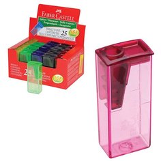 Точилка FABER-CASTELL, с контейнером, прямоугольная, пластиковая, детали флуоресцентные, ассорти, 581525